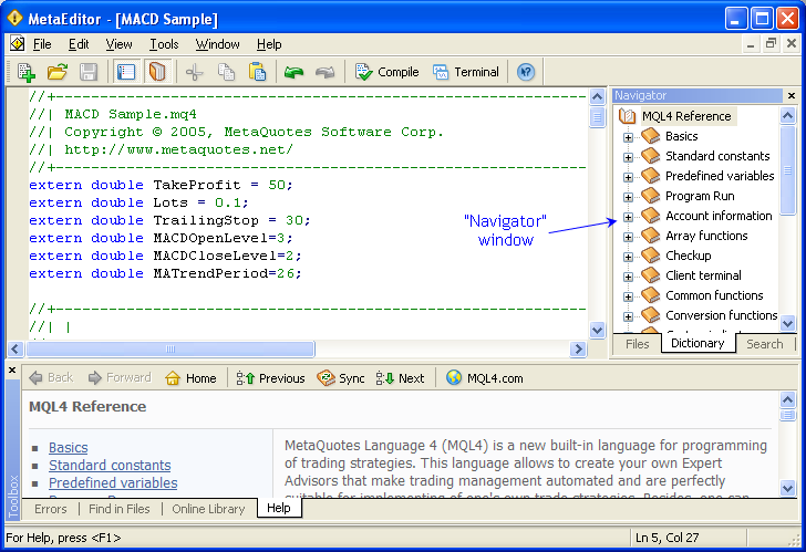 Fig. 25. Location of windows in MetaEditor.